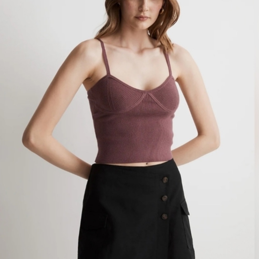 Madewell Mauve Camisole Top ribbed knit cropped tank sz L whisper crop